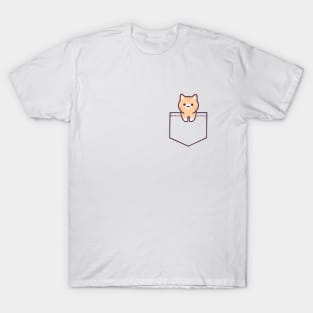 Cute Cat in Fake Pocket - Orange T-Shirt